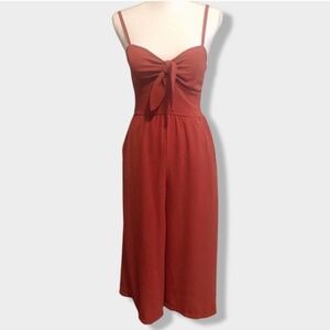 Lily Rose Rust Tie-Front Jumpsuit Pockets Romper Burnt Orange Pants Outfit XS